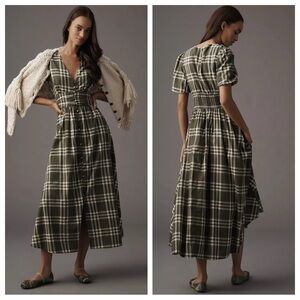 green emerald velvet dress Ranna Gill Anthropologie Army Green Plaid Dress with Floral Embroidery –  The Thrifty Hippy
